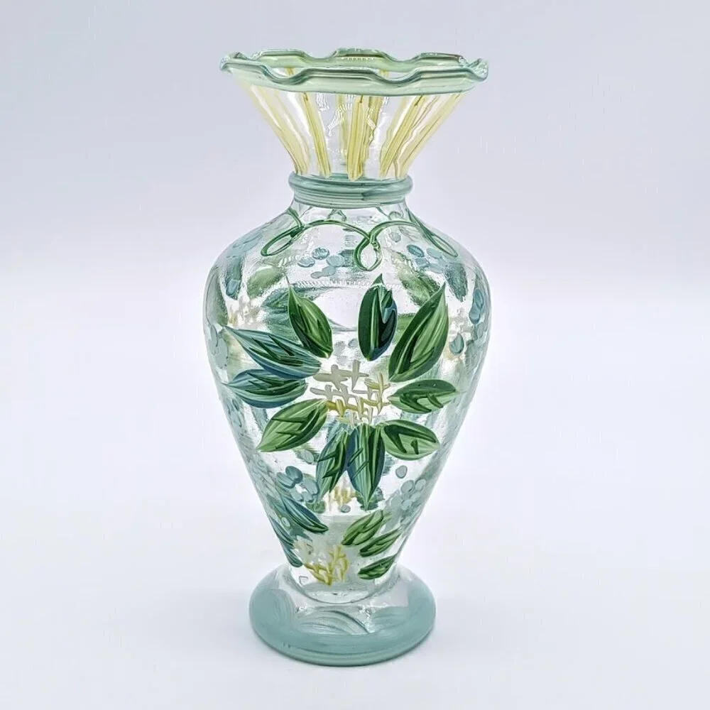 Tracy Porter Madeline Hand-Painted Blue Green Glass Bud Vase